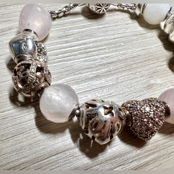 Vintage Designer Thomas Sabo Sterling Silver Pink Quartz Karma Bead Bracelet, 7" - Picture 7 of 9
